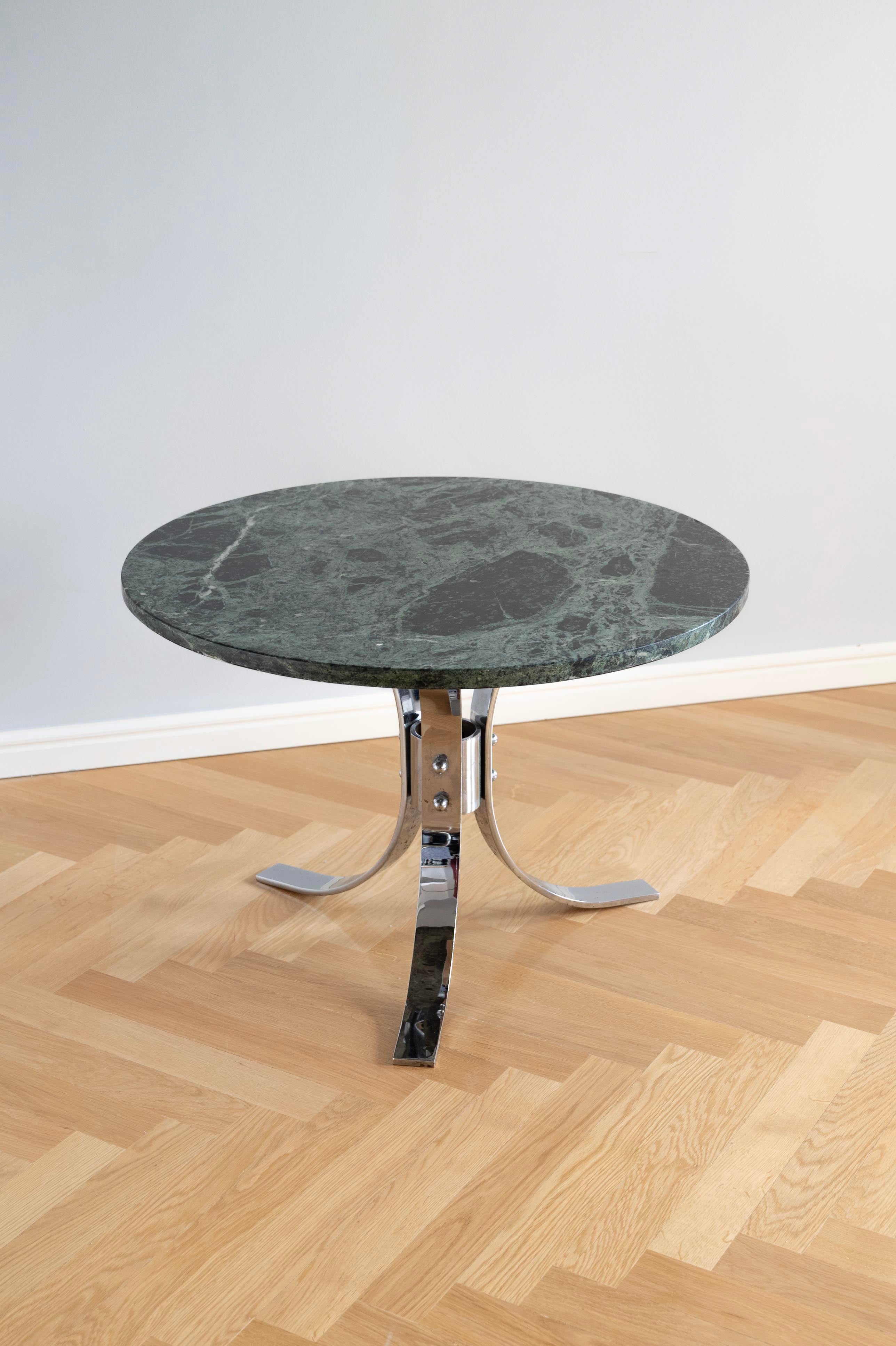 Coffee table with green marble and chrome structure, 1970s