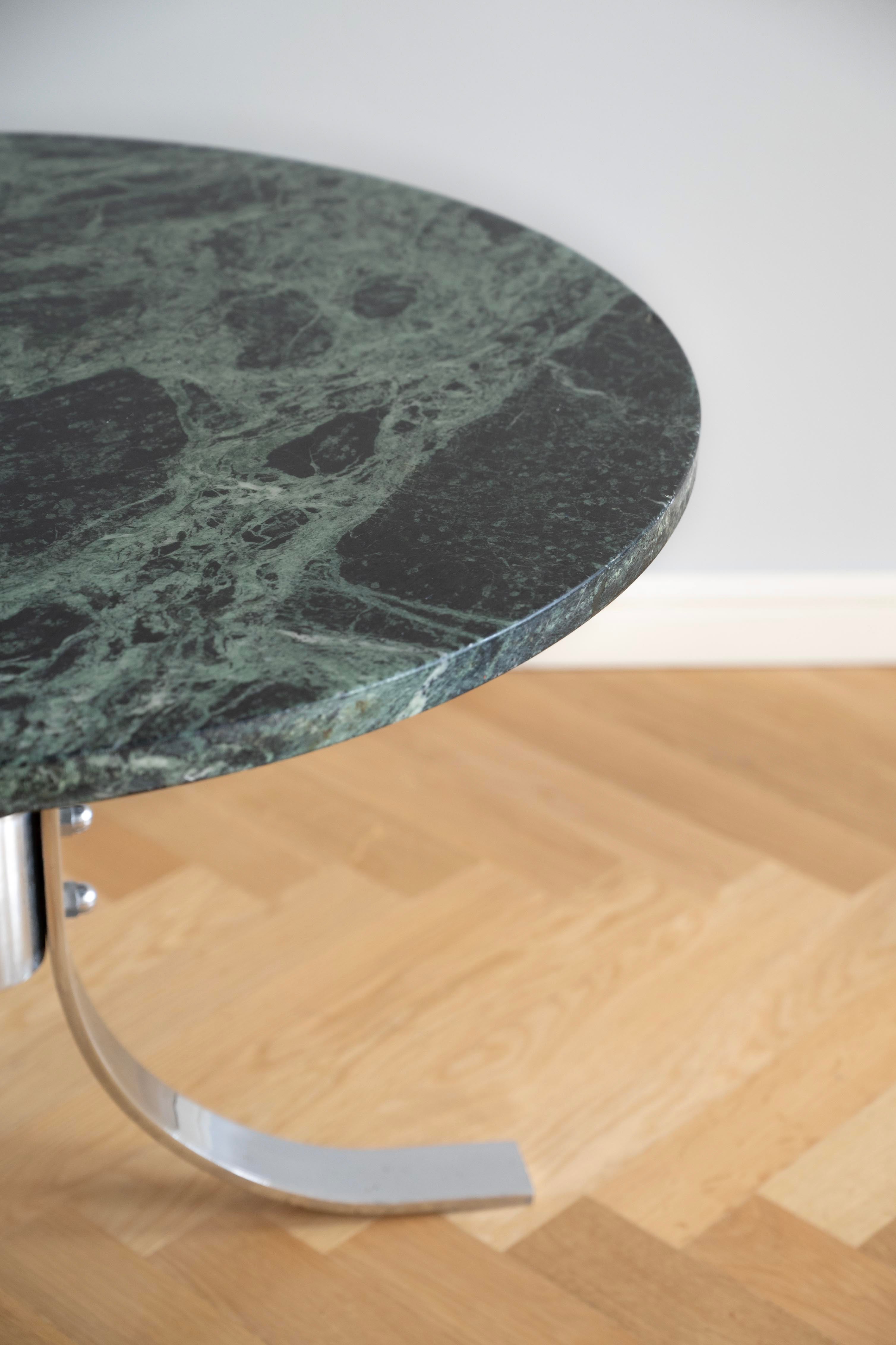 Coffee table with green marble and chrome structure, 1970s