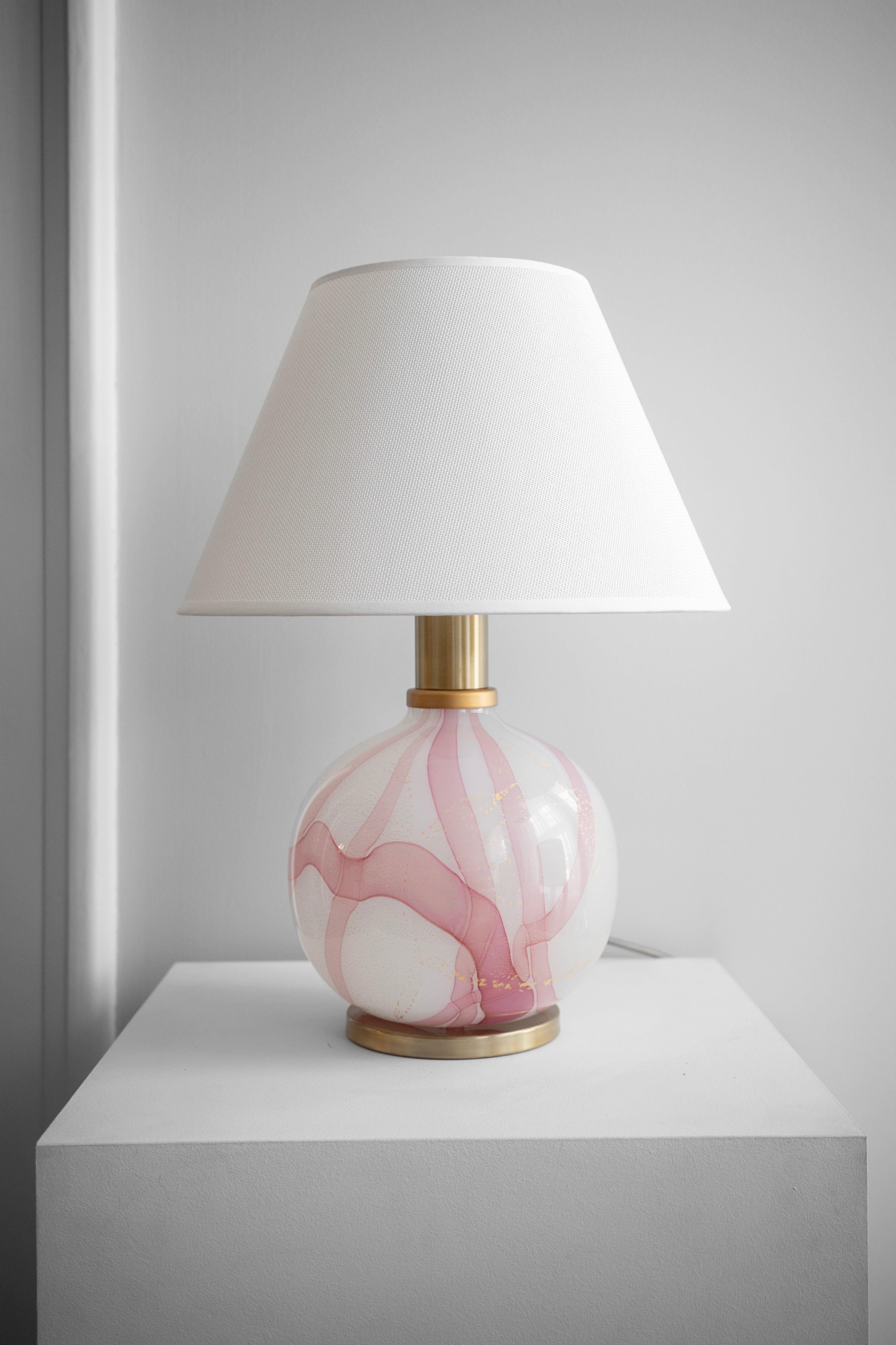 Murano stolová lampa, s ružovej a zlatej detailmi, 1980s