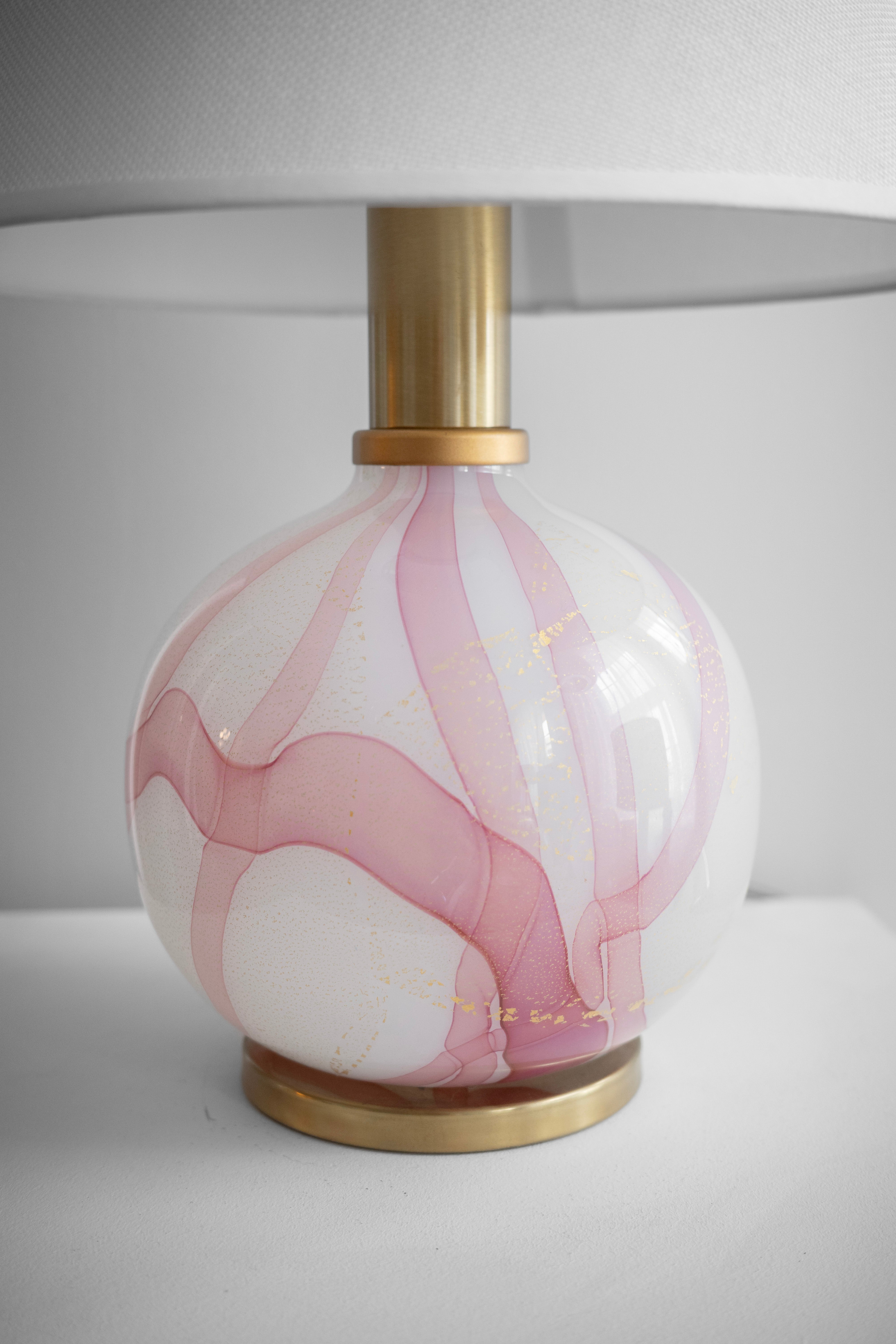 Murano stolová lampa, s ružovej a zlatej detailmi, 1980s
