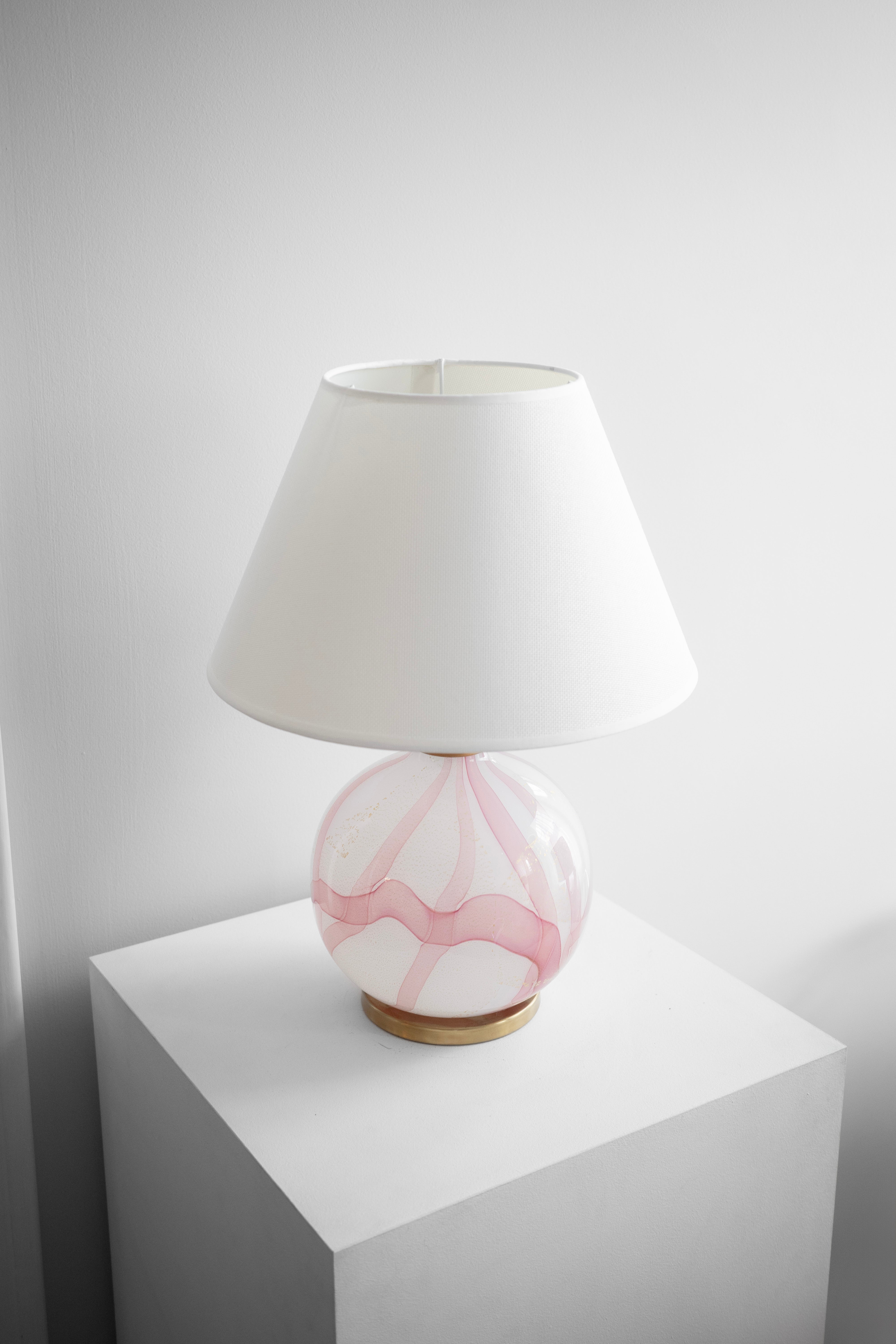 Murano stolová lampa, s ružovej a zlatej detailmi, 1980s