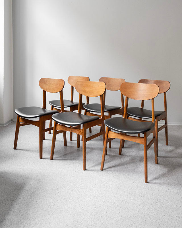Dánske jedálenské stoličky, teak a koža, 1960s
