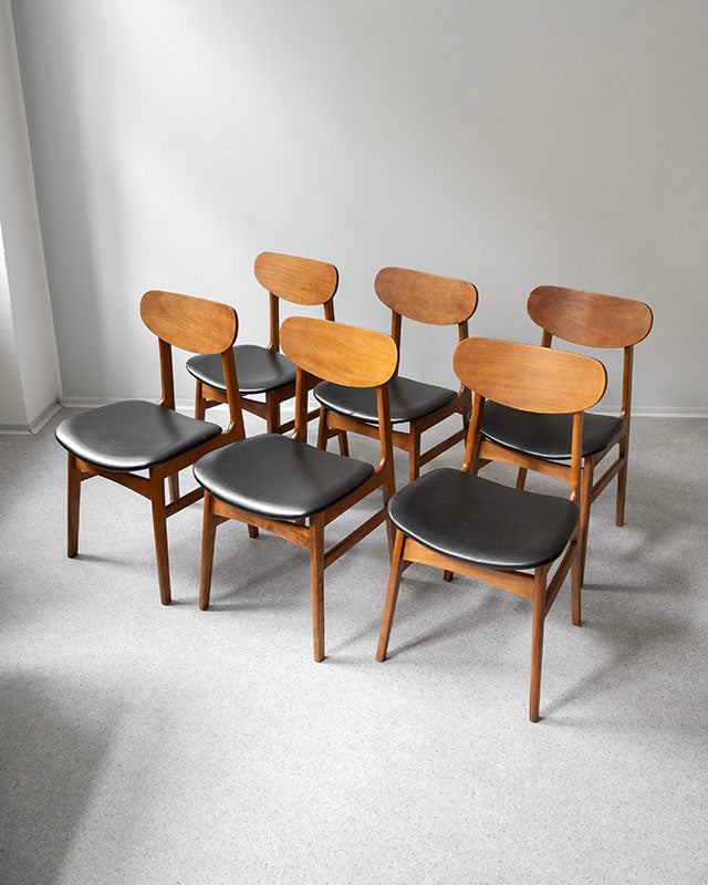 Dánske jedálenské stoličky, teak a koža, 1960s