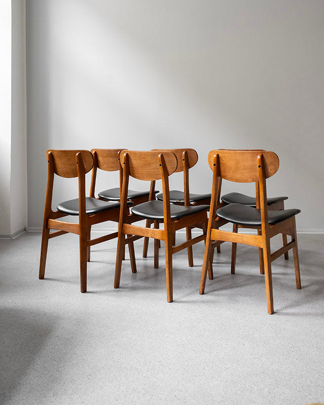 Dánske jedálenské stoličky, teak a koža, 1960s