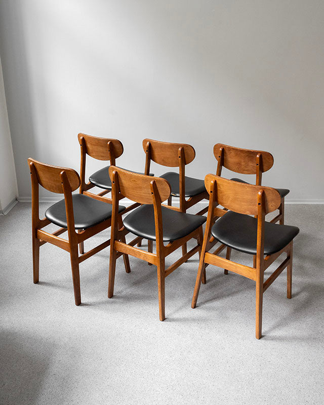 Dánske jedálenské stoličky, teak a koža, 1960s