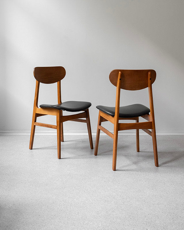 Dánske jedálenské stoličky, teak a koža, 1960s