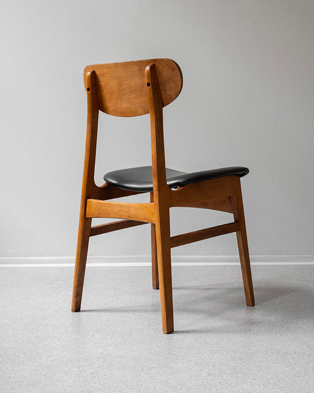 Dánske jedálenské stoličky, teak a koža, 1960s