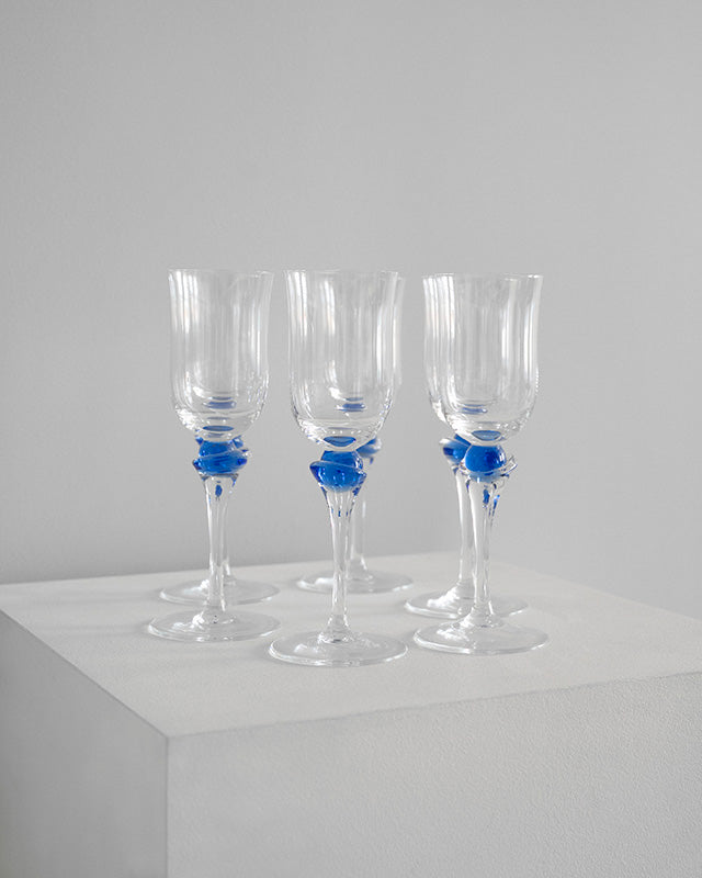 Set pohárov na víno s modrou guličkou, Jozef Kolembuch, 1990s
