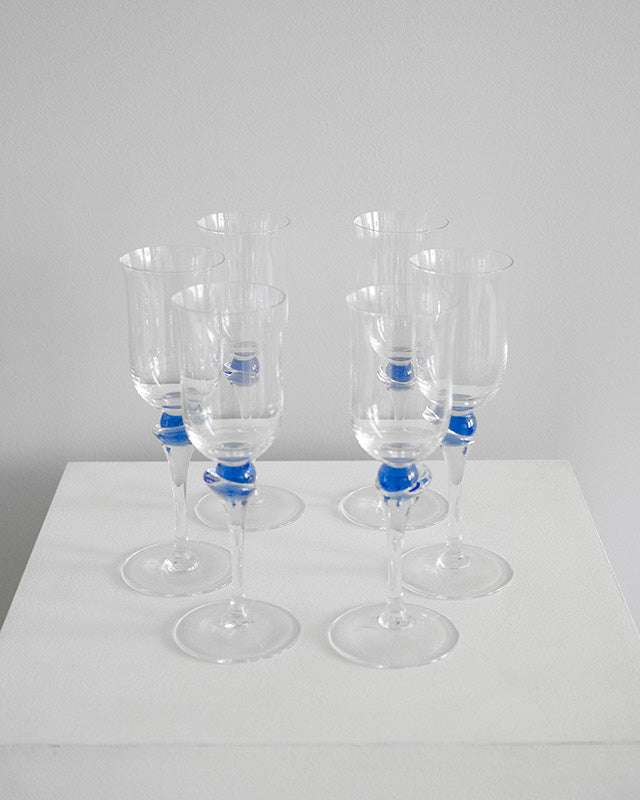 Set pohárov na víno s modrou guličkou, Jozef Kolembuch, 1990s