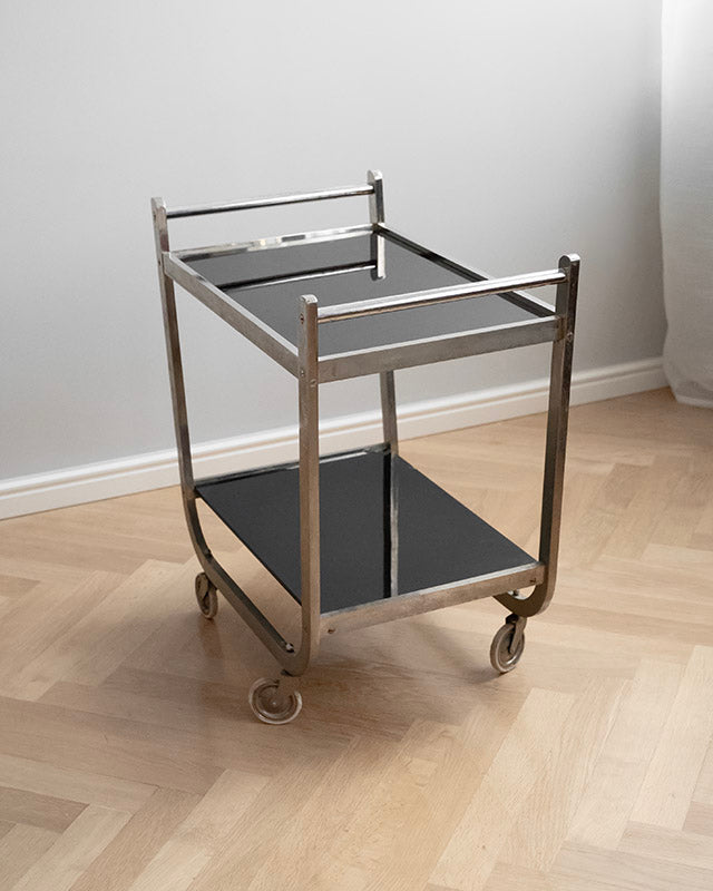 Art deco serving trolley with opaque glass, 1940s