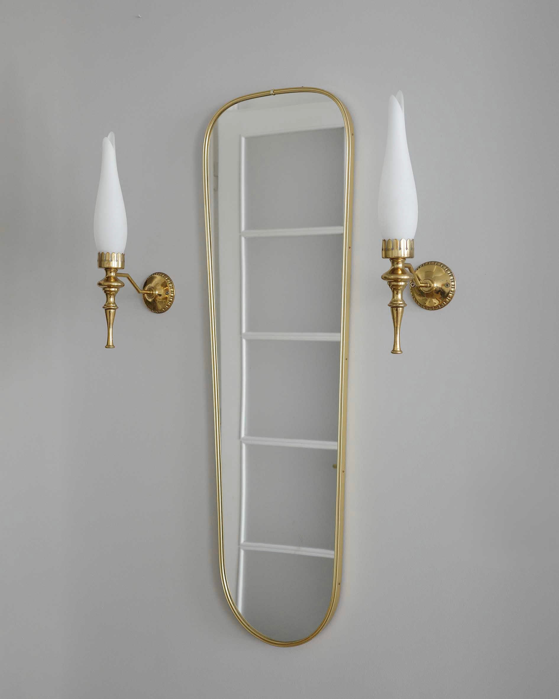 Elegantní mosazné lampy, 1950s, set 2 ks