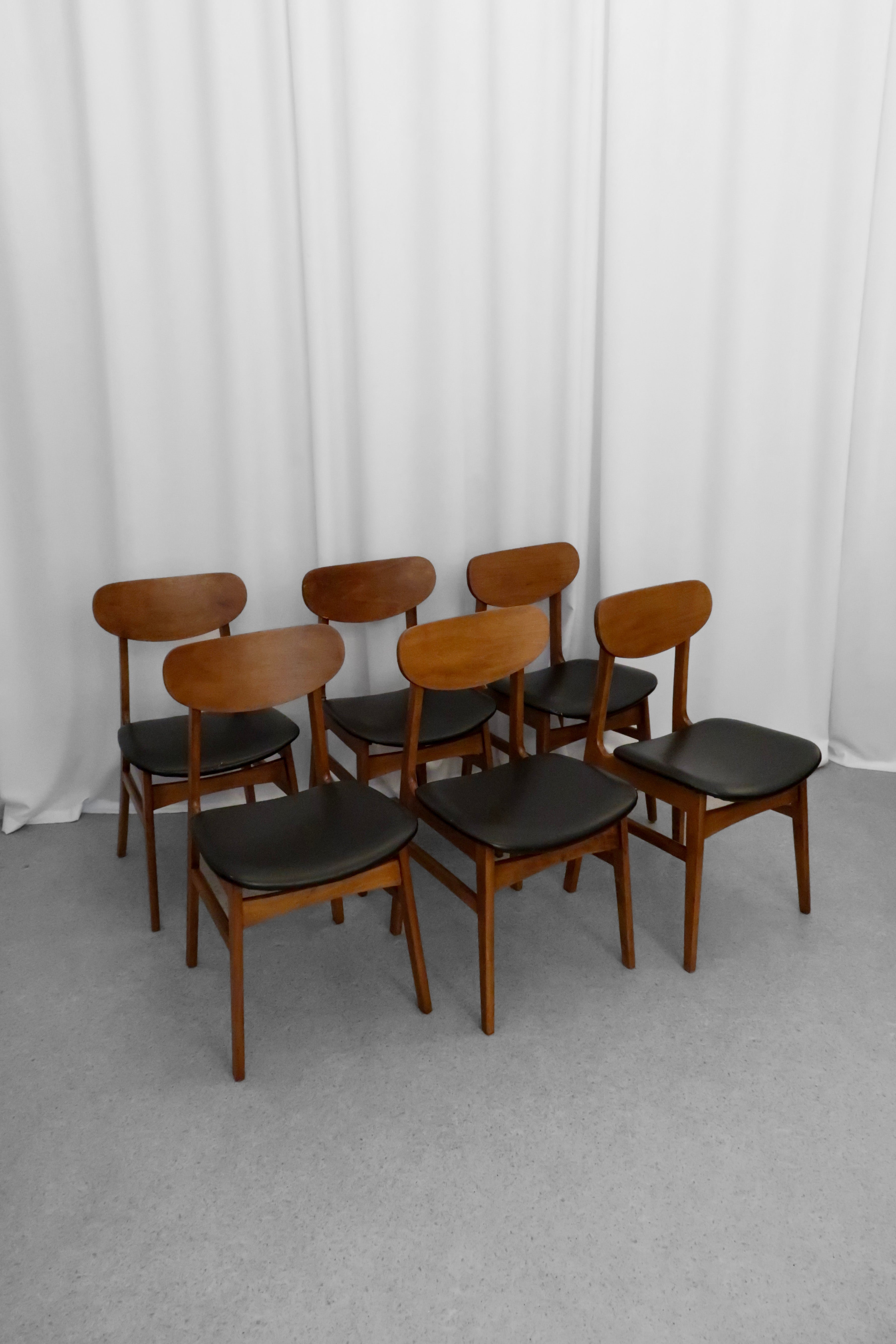 Dánske jedálenské stoličky, teak a koža, 1960s