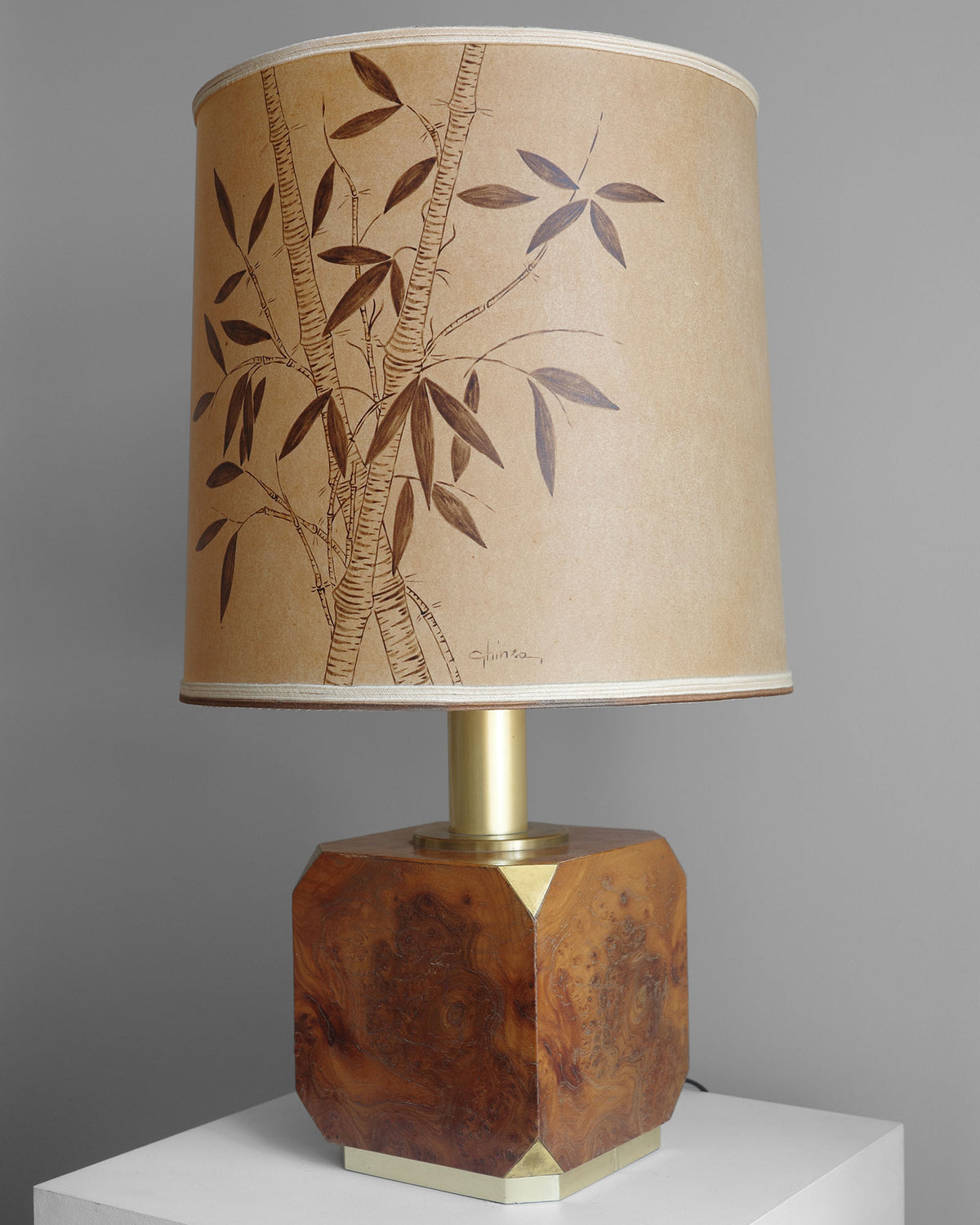 Lampa s korenicou a ručne maľovaným tienidlom, 1970s