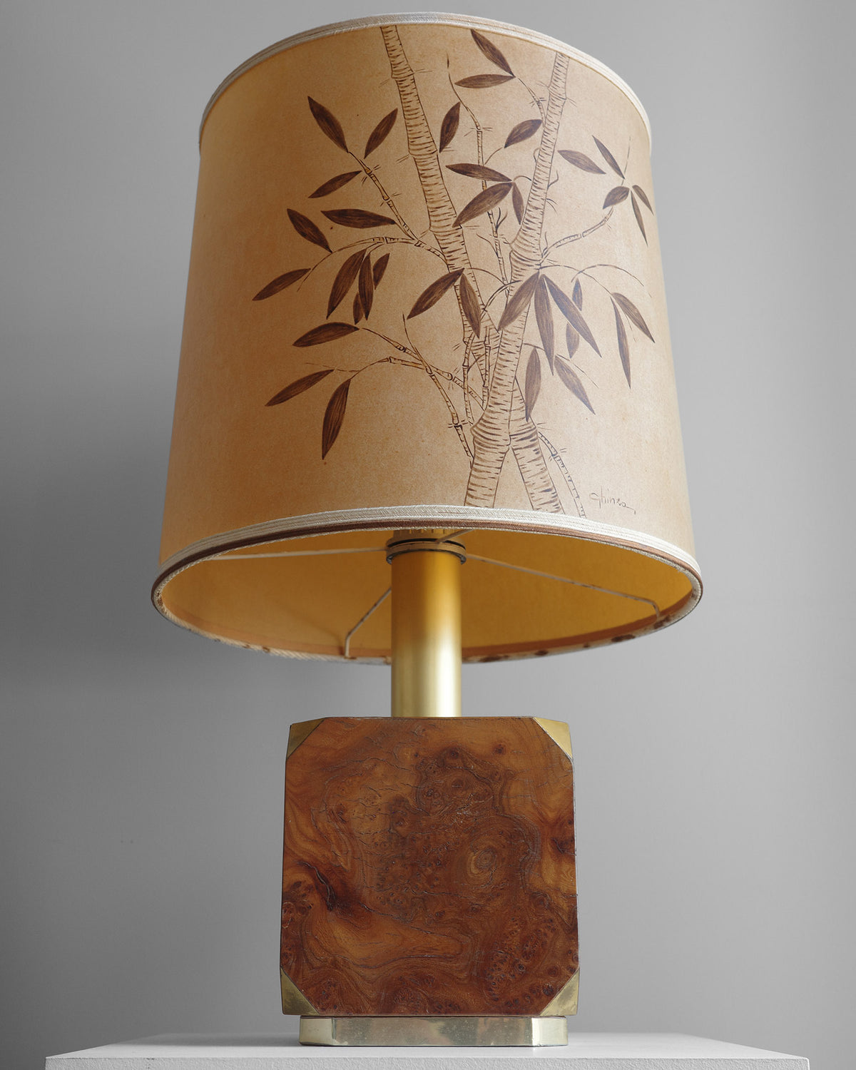 Lampa s korenicou a ručne maľovaným tienidlom, 1970s
