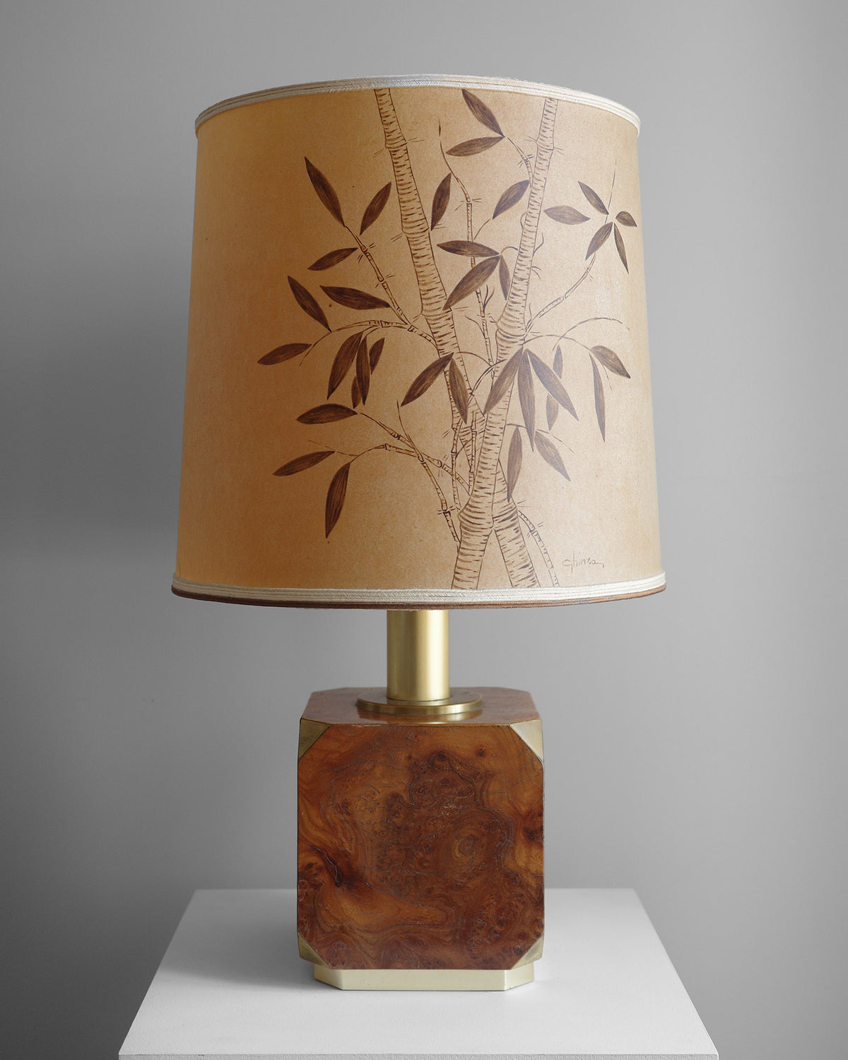 Lampa s korenicou a ručne maľovaným tienidlom, 1970s