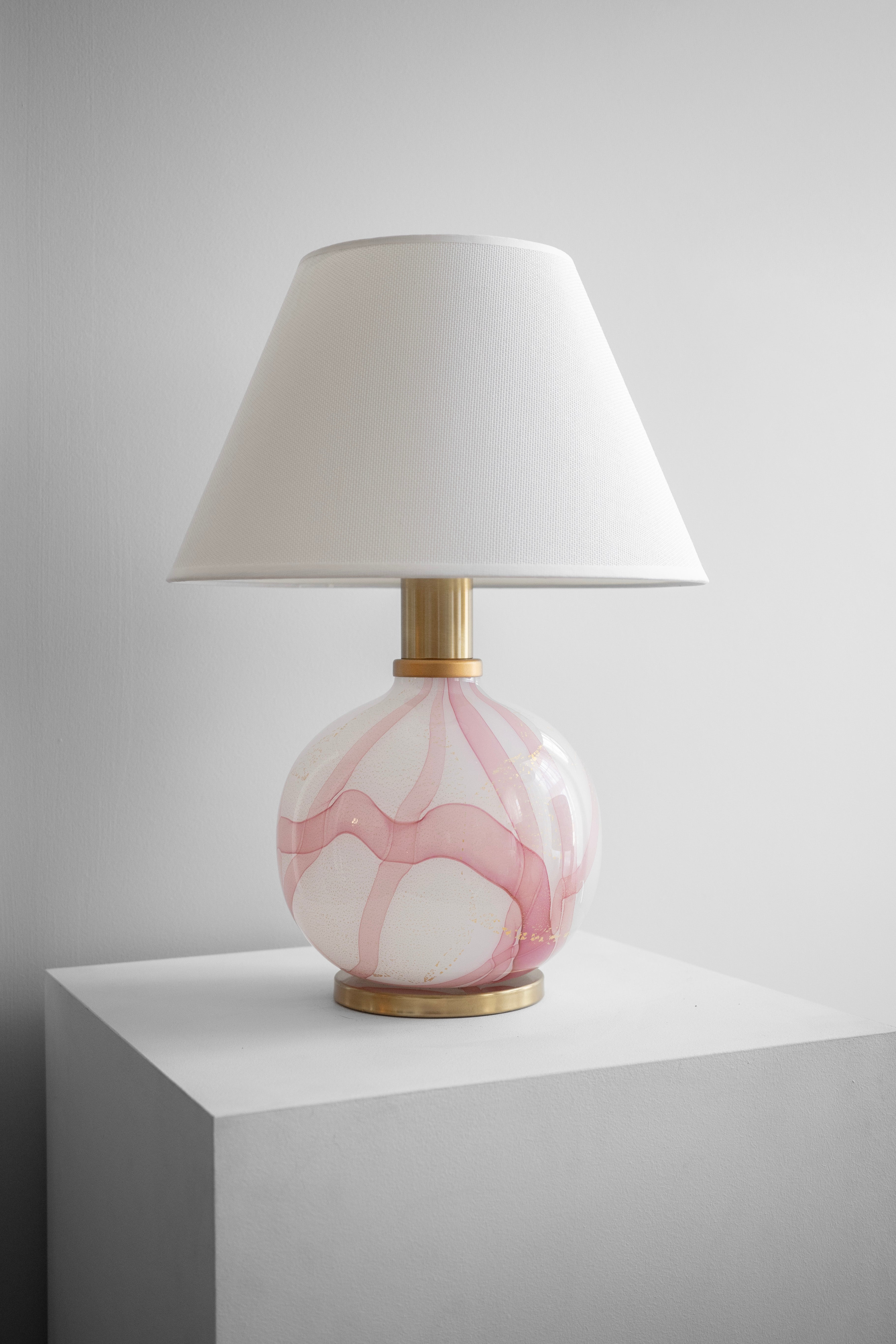 Murano stolová lampa, s ružovej a zlatej detailmi, 1980s
